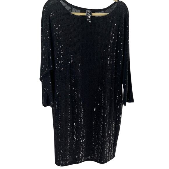 Clara Sun Woo black sequined long sleeve shift dress Sz M - Picture 1 of 10